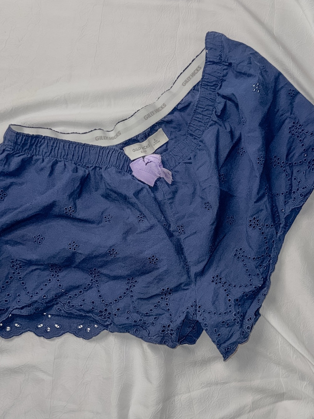 Gilly Hicks Sleep Shorts Navy Blue Cotton with Lavender Bow Large